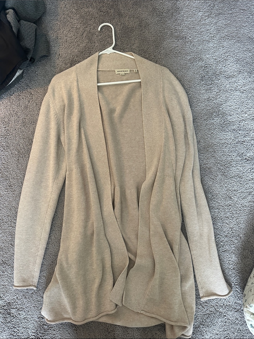 Caslon Open-Front Lightweight Cardigan in Taupe 100% COTTON. SIZE XL